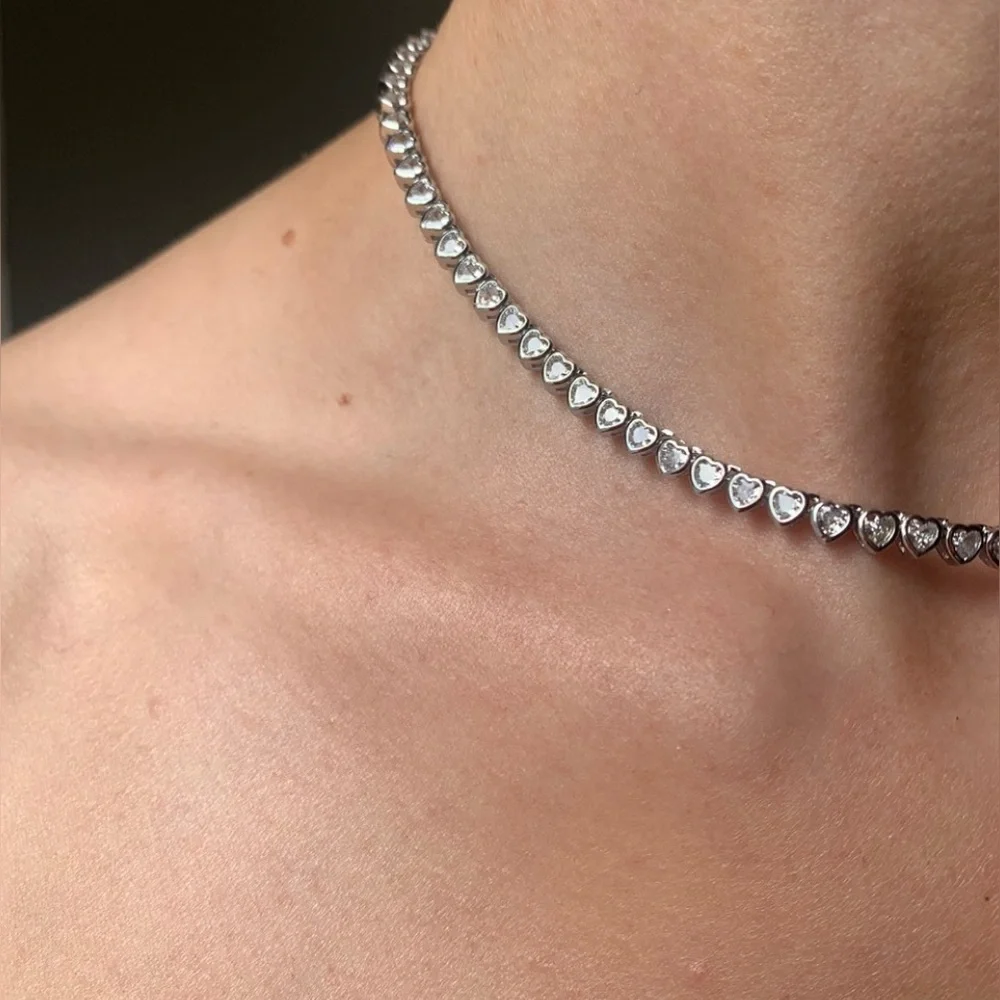 Amore Heart Tennis Necklace | White Gold Plated | tarnish resistant